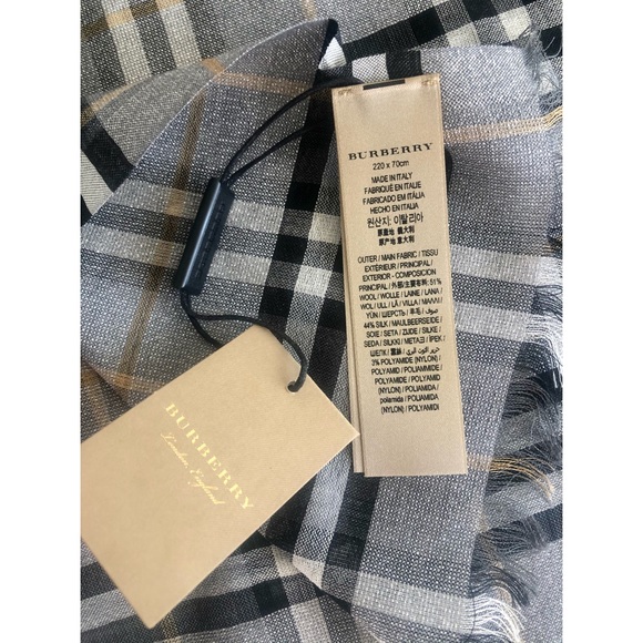Burberry - Metallic Vintage Check Wool Silk Scarf - Picture 9 of 13